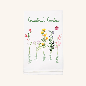Custom Family Names Flower Tea Towel - White