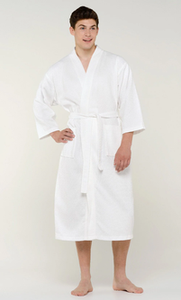 100% Turkish Cotton White Waffle Kimono Robe