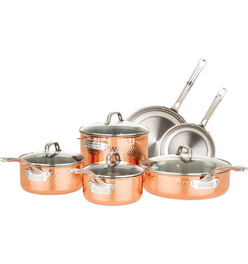 Viking 3-Ply Hammered Copper Clad 10-Piece Cookware Set with Glass Lids