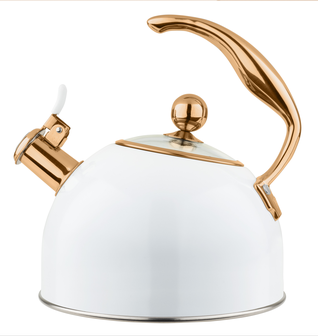 Viking 2.6-Quart White and Copper Stainless Steel Whistling Kettle