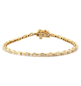 1.50 CTW Alternating Round & Baguette Natural Diamond Tennis Bracelet