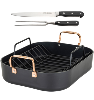 Viking Hard Anodized Nonstick Roaster with Rack & Bonus Carving Set (Copper Handles)