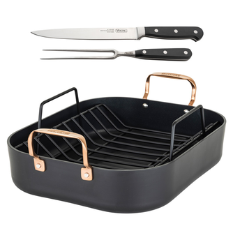 Viking Hard Anodized Nonstick Roaster with Rack & Bonus Carving Set (Copper Handles)