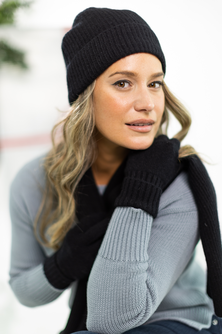 Women's 100% Pure Cashmere Ribbed Hat with Cuff