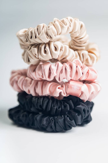 100% Pure Mulberry Silk Hair Scrunchies - Set of 6 Skinny Hair Ties