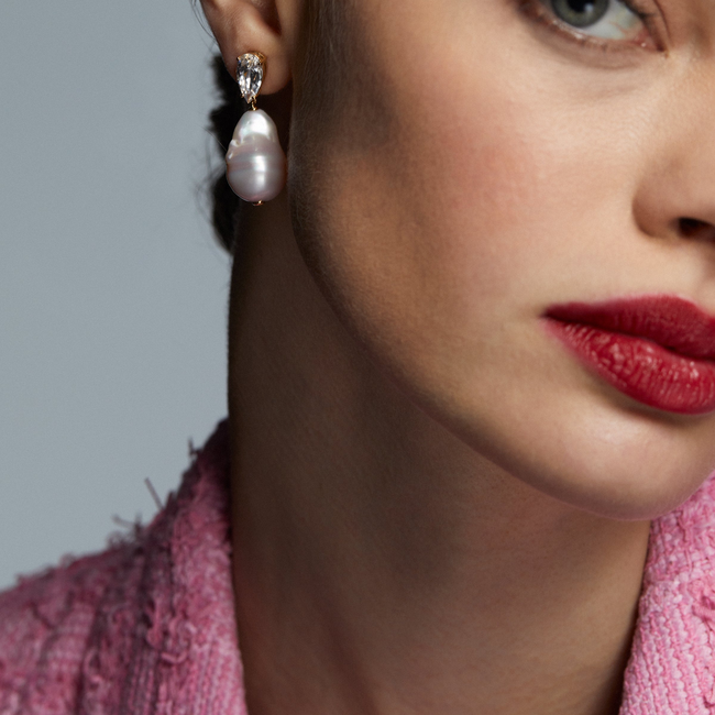 LONDON BAROQUE FRESHWATER PEARL AND CZ DROP EARRINGS-gallery-45998994915587