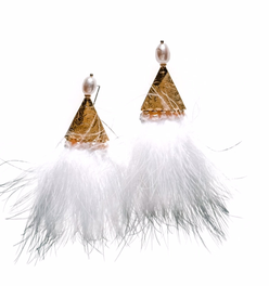 Pearl And Feather Statement Earrings