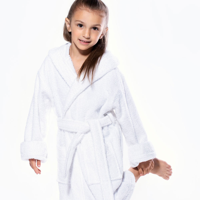 100% Turkish Cotton White Hooded Terry Kid's Bathrobe-gallery-46194270339331