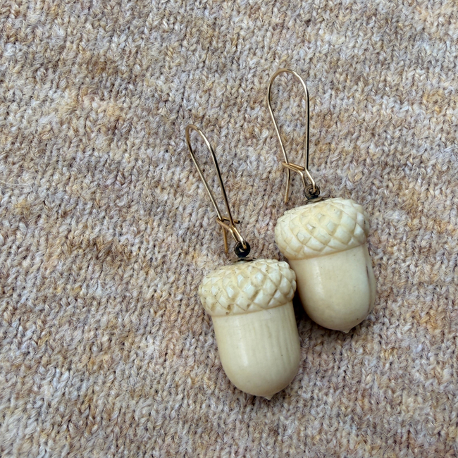 Antique Victorian carved acorns with 14K ear wires-gallery-56908243796283