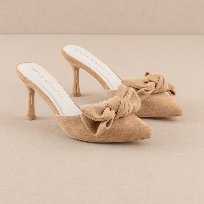 The Jane | Sand Pointed Toe Bow Accent Kitten Heel-gallery-37369640976561