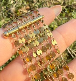 Vintage yellow 18K UnoAerre multi strand mariner link bracelet with slide clasp, 7.5 inch