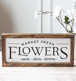 Market Fresh Flowers Seeds Stems Blooms Wall Sign | Rustic Wall Decor Farmhouse Style