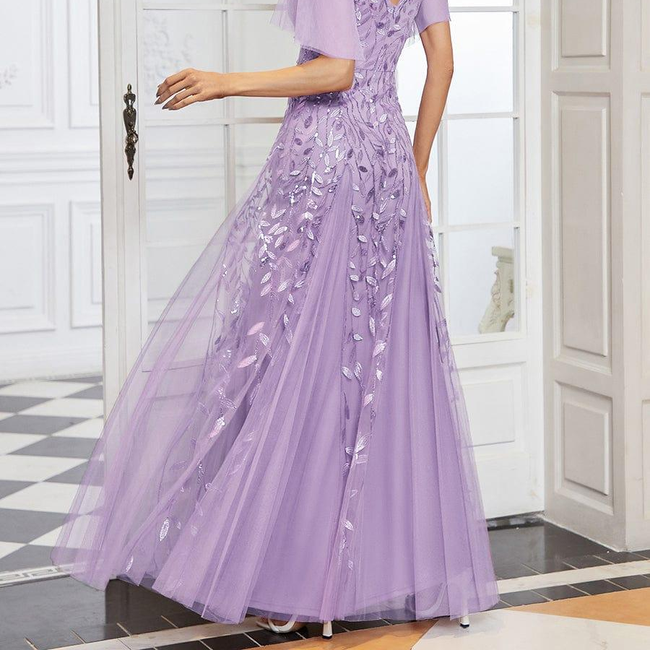 ever ASTRAL|Shimmery Ruffle Sleeves Maxi Sequin Evening Dress-gallery-31468713214026