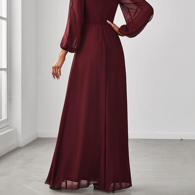 ever AMOUR|Elegant Chiffon V-Neckline Long Sleeve Formal Evening Dress-gallery-29887287525450