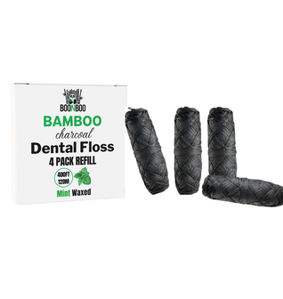 BOONBOO Dental Floss Refill | Bamboo Charcoal Woven Thread | Mint Flavor | 4pcs of 100FT/30M - Total