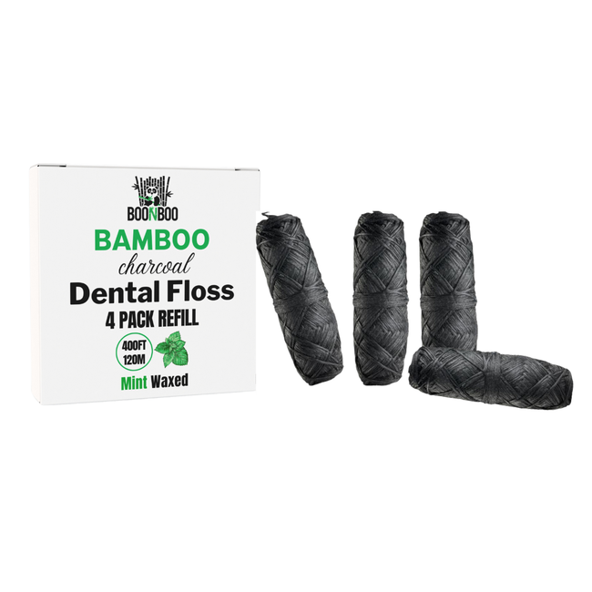 BOONBOO Dental Floss Refill | Bamboo Charcoal Woven Thread | Mint Flavor | 4pcs of 100FT/30M - Total-gallery-31364219273325