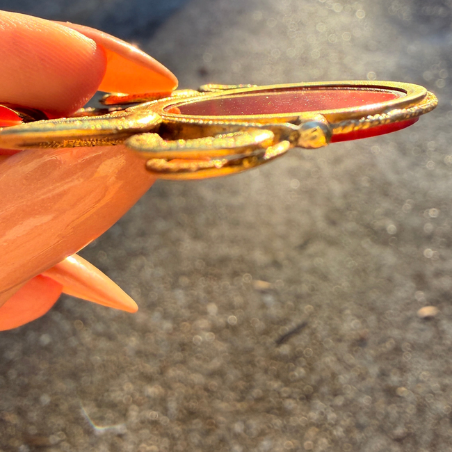 Antique yellow 18K swiveling double snake with urn carnelian pendant-gallery-57079930782011
