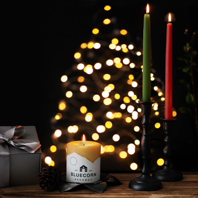 Classic Christmas Beeswax Taper Candle Bundle - Red & Moss Green-gallery-39343165898998