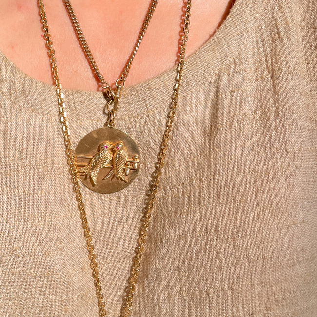 Amazing antique 18K reverse painted Peacock crystal with .7 ctw diamond crescent-gallery-49191952974139