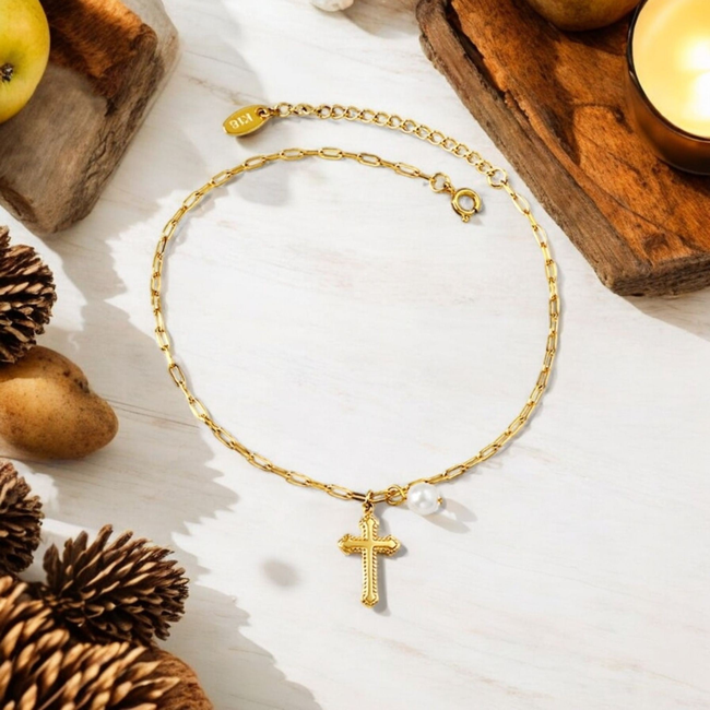 Cross Gold Anklet-gallery-42474111992058