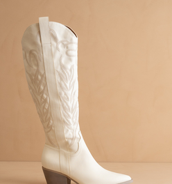 The Samara | White Knee High Cowgirl Boot