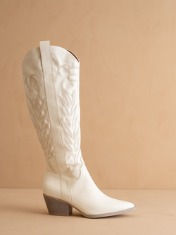 The Samara | White Knee High Cowgirl Boot