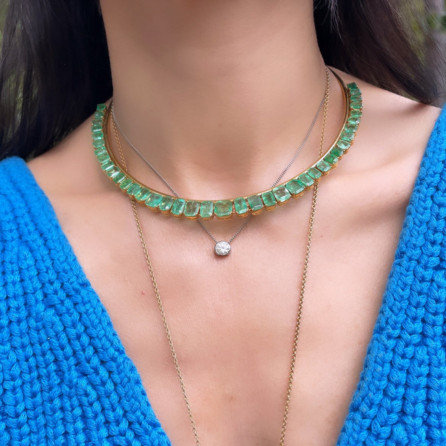 Vintage yellow 18K gold 29.3 ctw emerald statement collar-gallery-56047665283387