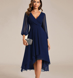 ever BRIAR|3/4 Sleeves Asymmetrical Hem A-Line Midi Wedding Guest Dress