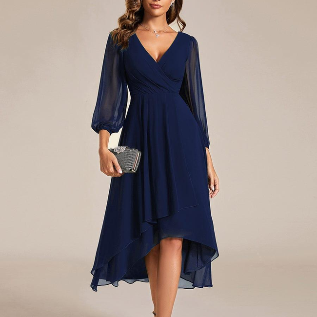 ever BRIAR|3/4 Sleeves Asymmetrical Hem A-Line Midi Wedding Guest Dress-gallery-31043971088458