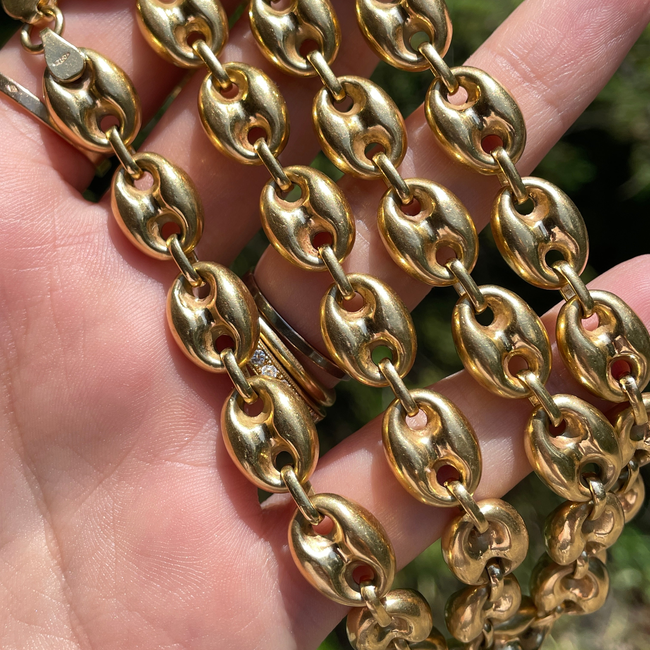 Vintage yellow 18K mariner link chain, 25.5 inch-gallery-55636992885051