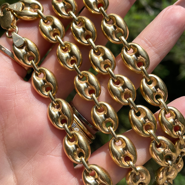 Vintage yellow 18K mariner link chain, 25.5 inch-gallery-55636992885051