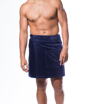 100% Cotton Men Navy Blue Terry Velour Cloth Body Wrap, Bath Towel Wrap