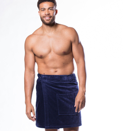 100% Cotton Men Navy Blue Terry Velour Cloth Body Wrap, Bath Towel Wrap
