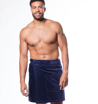 100% Cotton Men Navy Blue Terry Velour Cloth Body Wrap, Bath Towel Wrap