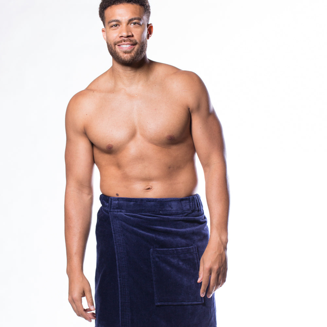 100% Cotton Men Navy Blue Terry Velour Cloth Body Wrap, Bath Towel Wrap-gallery-46194461081859