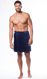 100% Cotton Men Navy Blue Terry Velour Cloth Body Wrap, Bath Towel Wrap