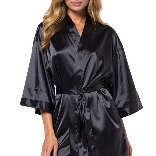 Black Satin Kimono Short Robe-gallery-48517567217923