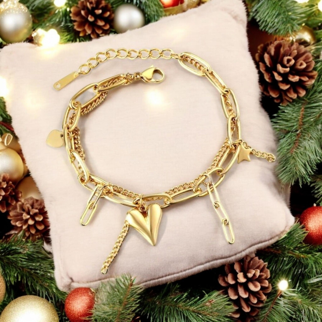 Amour Double Chain Gold Bracelet-gallery-42474071032058