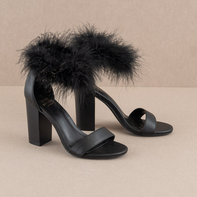 The Sasha | Black Feathered ankle block heel-gallery-36971121672369