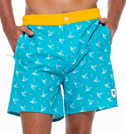 Mens Luxury Swim Trunks | Kolibri Monogram in Aquamarine
