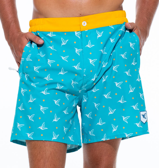 Mens Luxury Swim Trunks | Kolibri Monogram in Aquamarine