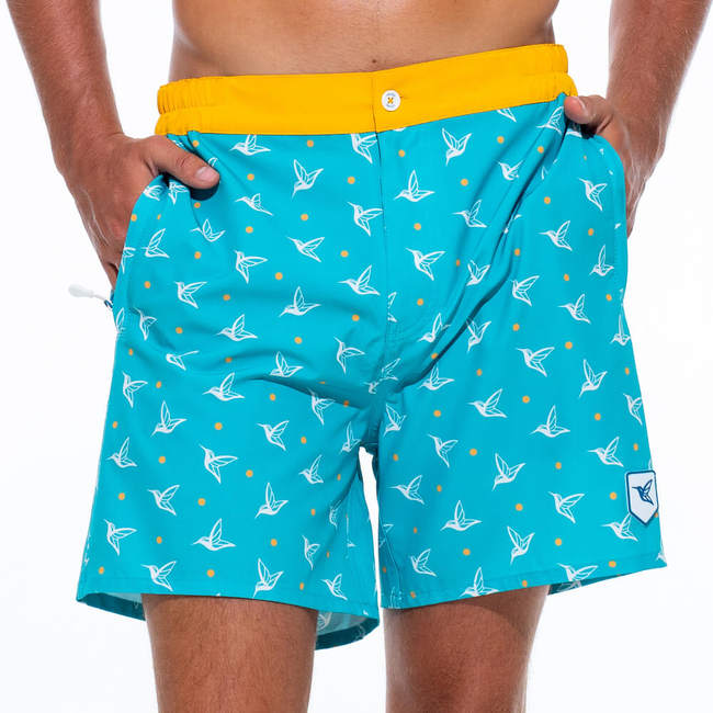 Mens Luxury Swim Trunks | Kolibri Monogram in Aquamarine-gallery-37522244763805