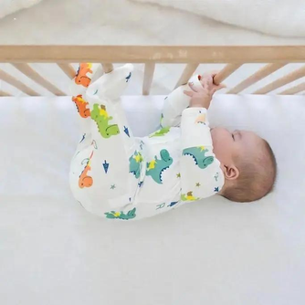 Dino Dreams Zipped Onesie (0–12 Months) – 100% Cotton Muslin Baby Sleepwear