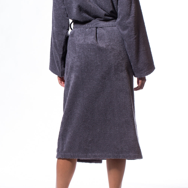100% Turkish Cotton Gray Terry Kimono Bathrobe-gallery-46194514428163