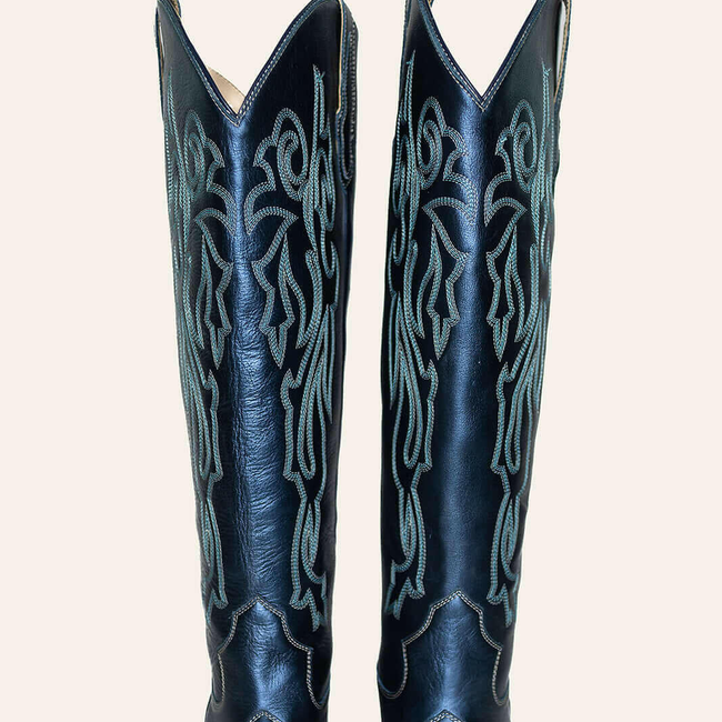 Bristol Metallic Navy Wide Calf Boots-gallery-38281972908256