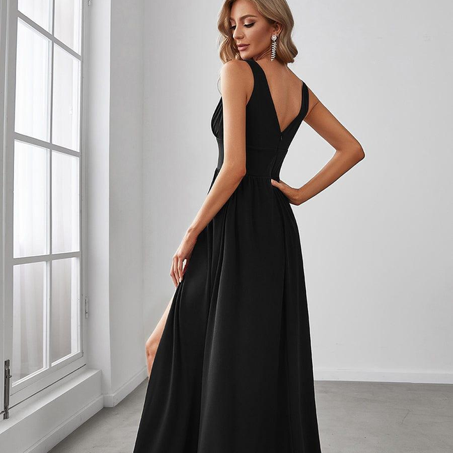 ever SORAYA|Sleeveless V-Neck Empire Waist High Slit Floor-Length Evening Dress-gallery-29390656274506