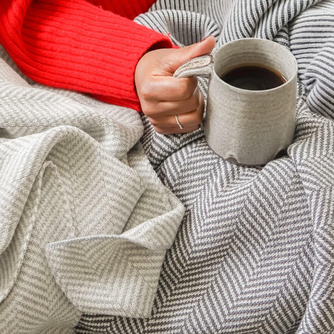 Wool Herringbone Throw Blanket