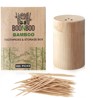 BOONBOO Double-Sided Toothpicks | 100% Bamboo Toothpicks & 100% Bamboo Storage Box | Sustainable & B