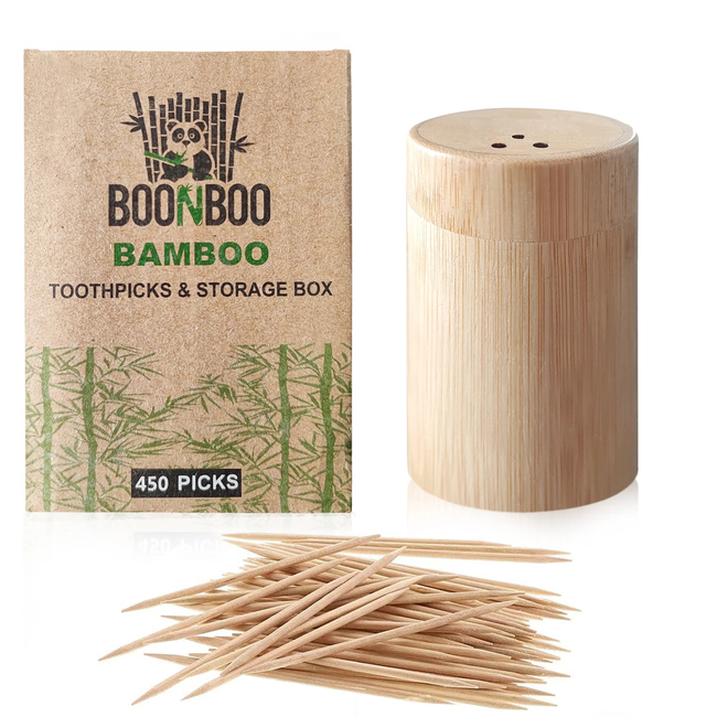 BOONBOO Double-Sided Toothpicks | 100% Bamboo Toothpicks & 100% Bamboo Storage Box | Sustainable & B-gallery-29945480446061