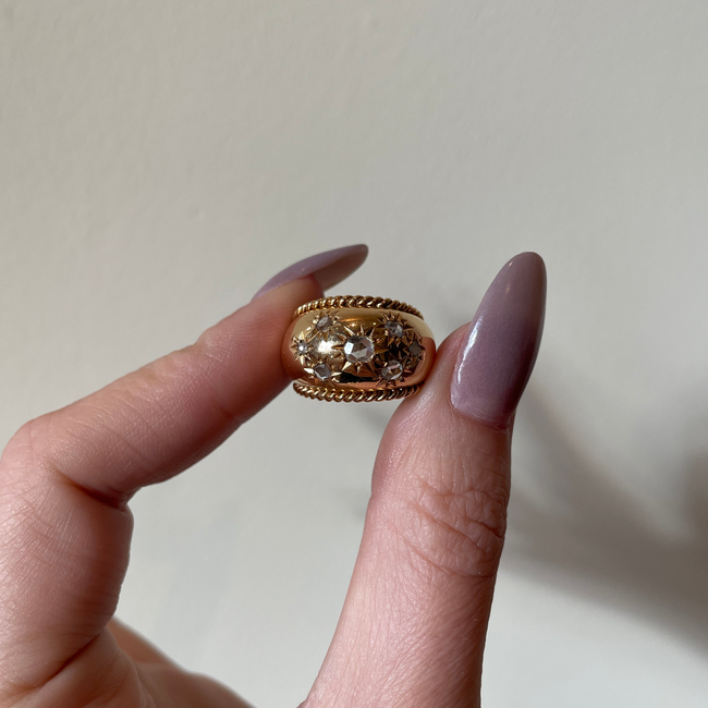 Antique French rosy yellow 18K approx .4 ctw star set rose cut diamond ring, size 4.25-gallery-52134015762747